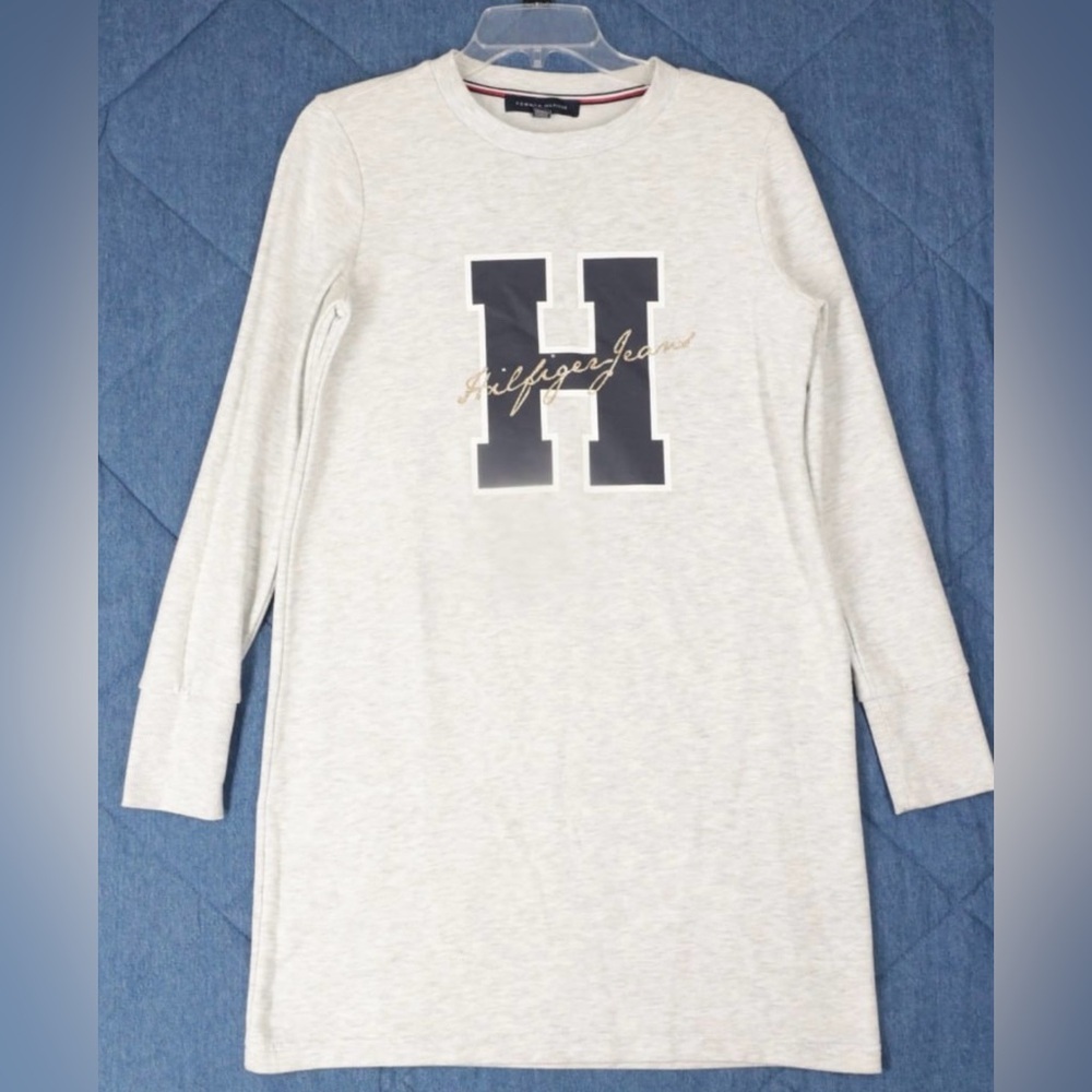 Tommy Hilfiger Sweatshirt Dress Center Logo Gray Women's Sz Small Preppy Cotton